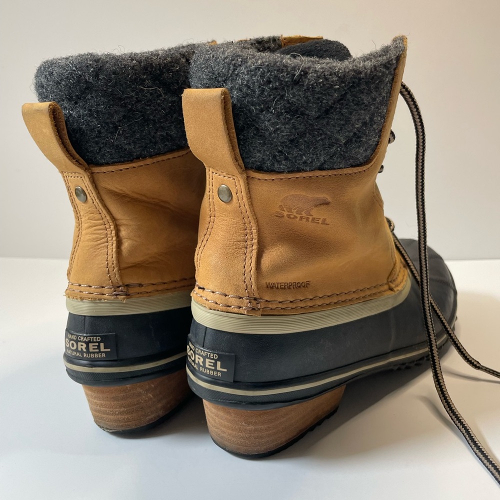 Sorel Women’s Slimpack Lace II Duck Boots NL2348-286 Elk Black Size 6.5 Tan Gray
